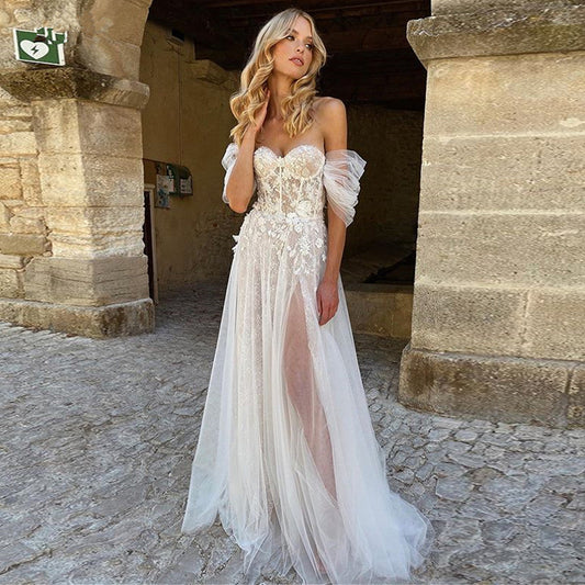 White Off The Shoulder Beach Wedding Dress | Mix Mix Style [Hot Seller]