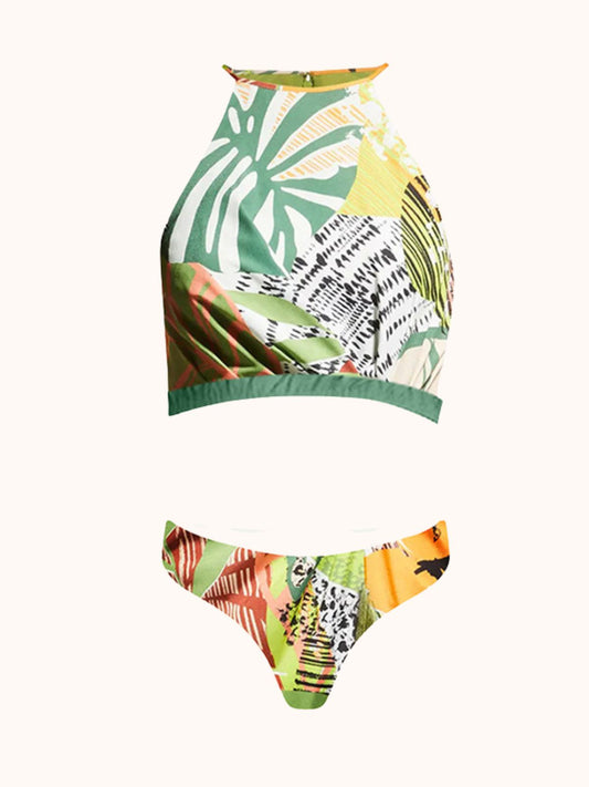 Tropical Green Printed Bikini Three Piece Set | Mix Mix Style