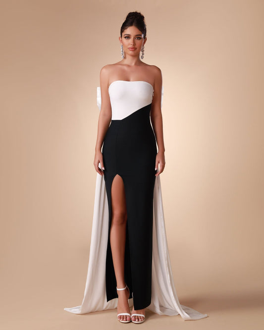 Black & White Bow-Detail Bandage Long Dress | Mix Mix Style [Hot Seller]