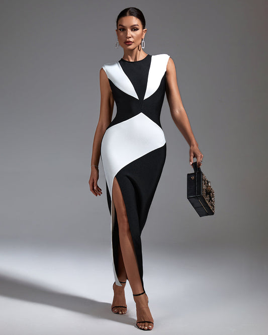 Black & White Colour-Blocked Bandage Dress | Mix Mix Style [Hot Seller]