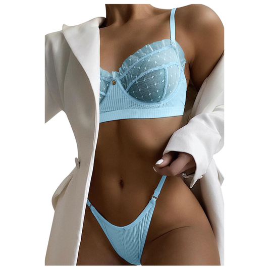 Ruffle Mesh Lace Underwear Transparent Bras  Sexy Seamless Bra Lingerie 2 Piece Set | Mix Mix Style [Hot Seller]