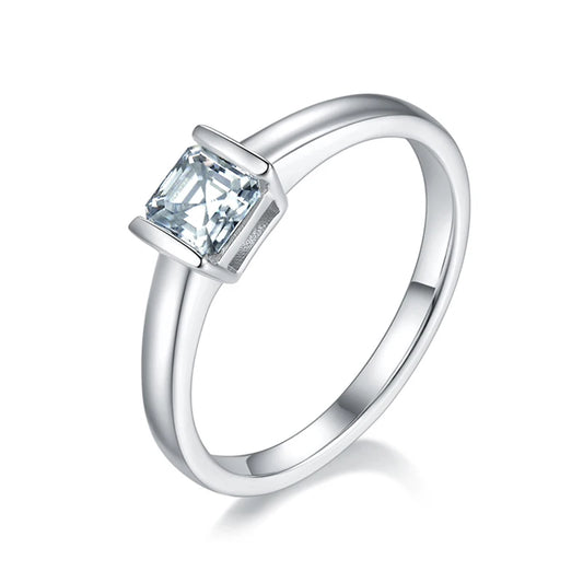 Diamond 0.5CT Moissanite Asscher Cut 18k White Gold Plated Ring | Mix Mix Style [Hot Seller]