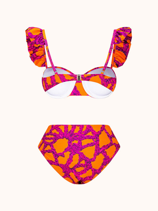 Pink Ruffle Printed Bikini Two Piece Set | Mix Mix Style