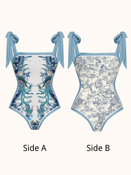 Blue Floral Printed Swimwear Two Piece Set | Mix Mix Style