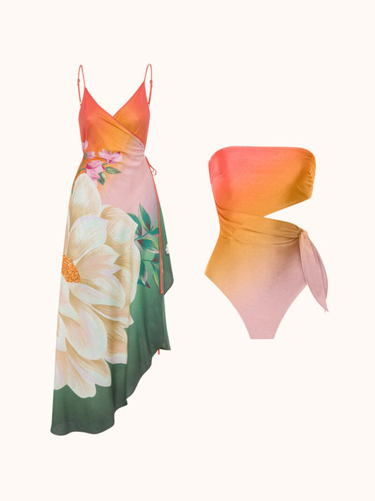Multicolor Trillian Spaghetti Ombre Swimwear Two Piece Set | Mix Mix Style