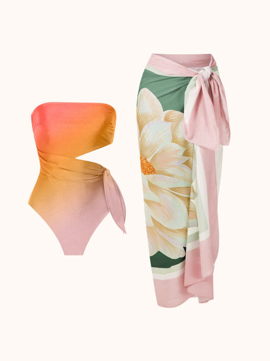 Multicolor Trillian Strapless Ombre Swimwear Two Piece Set | Mix Mix Style