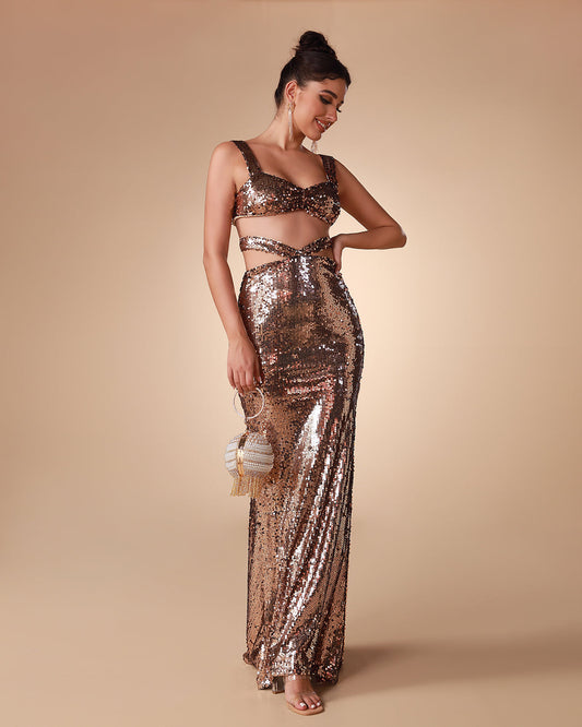 Gold Sequins Two Piece Gown | Mix Mix Style [Hot Seller]