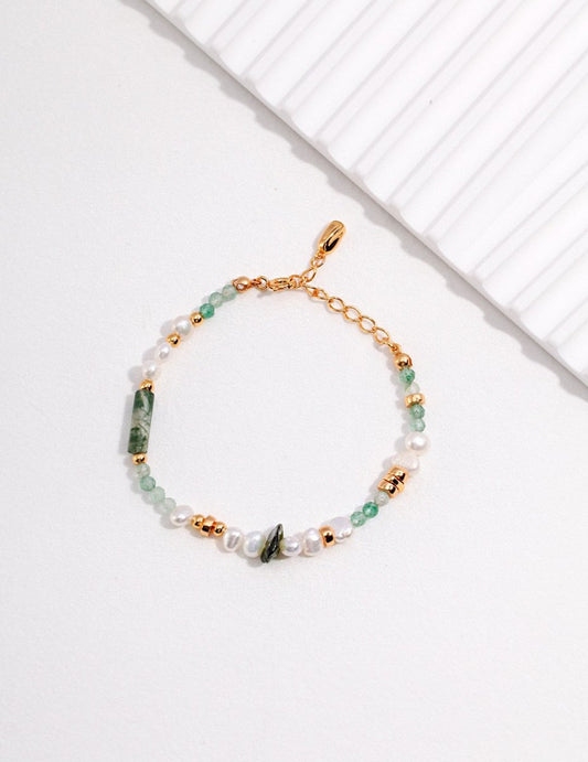 Freshwater Pearl Green Strawberry Quartz and Ocean Grass Agate Bracelet | Mix Mix Style [Hot Seller]