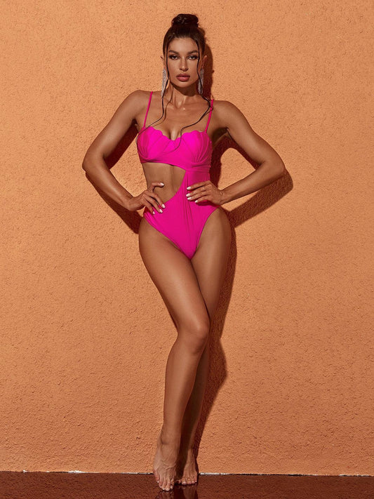 Chic Cutout One Piece Swimsuit In Hot Pink | Mix Mix Style