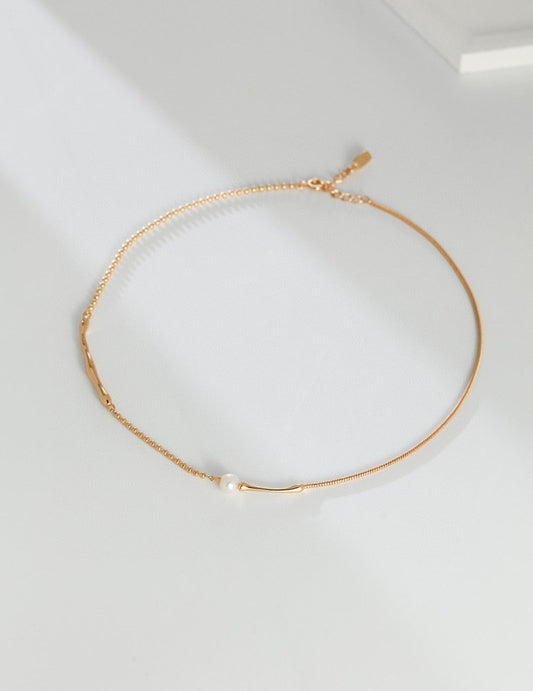 Minimalist Sterling Silver and Akoya Pearl Necklace | Mix Mix Style [Hot Seller]