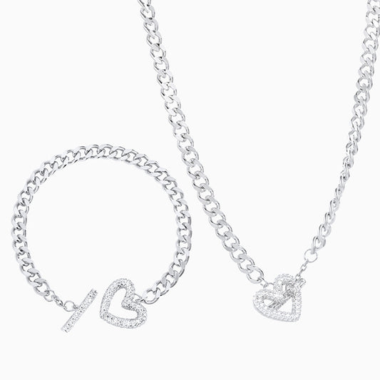 Dazzling Heart Toggle Clasp Jewelry Set
