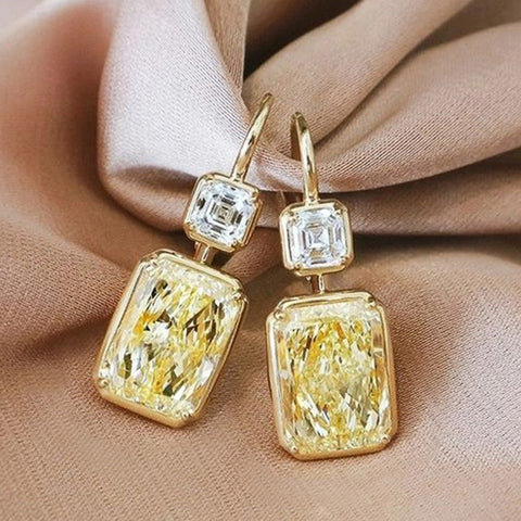 Stylish Square Yellow Hook Luxury Gold Color Earrings  | Mix Mix Style [Hot Seller]