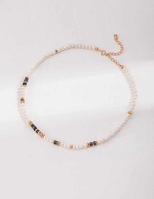 Akoya Pearl and Black Gemstone Necklace | Mix Mix Style [Hot Seller]