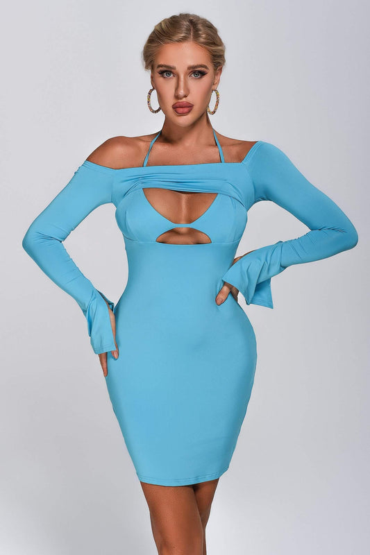 Long Sleeve Cutout Midi Dress in Blue | Mix Mix Style [Hot Seller]