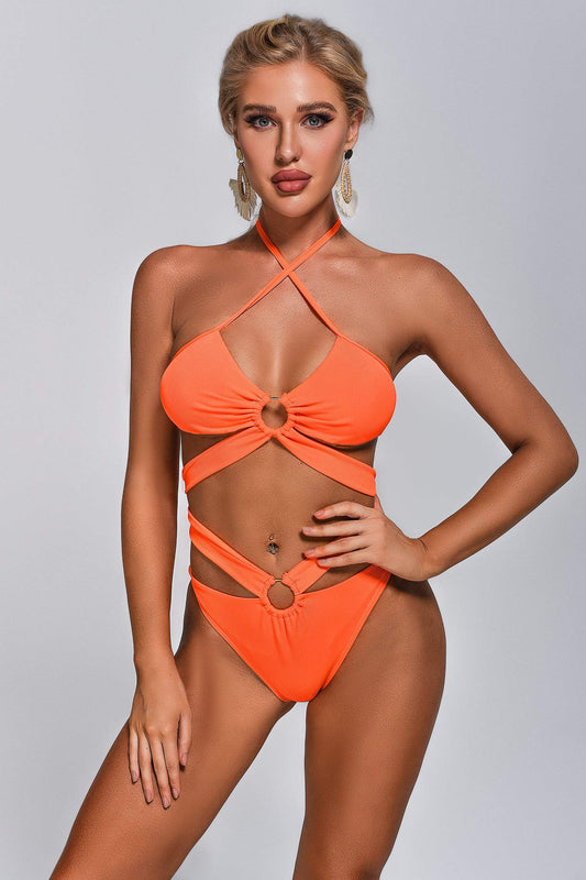 Halterneck Two Piece Bikini in Orange | Mix Mix Style