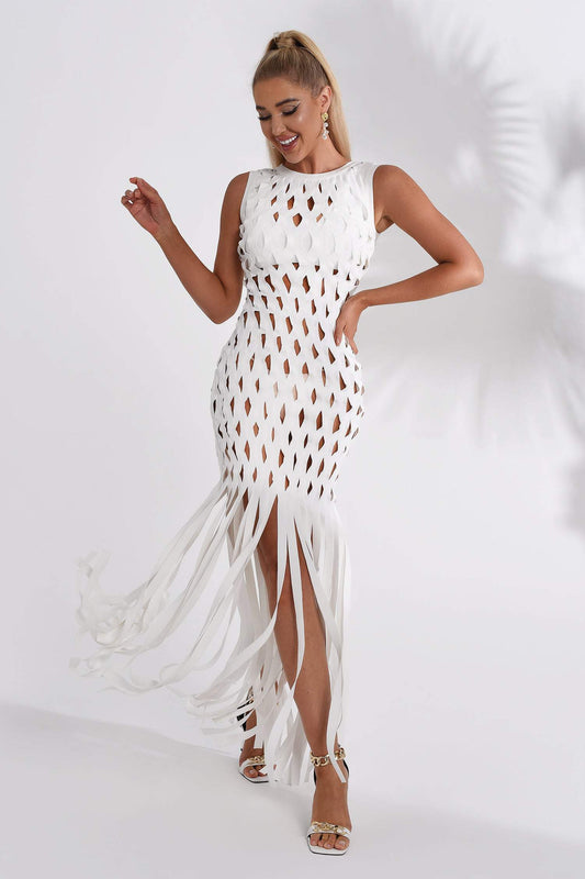 White Tassel Maxi Bandage Dress | Mix Mix Style [Hot Seller]