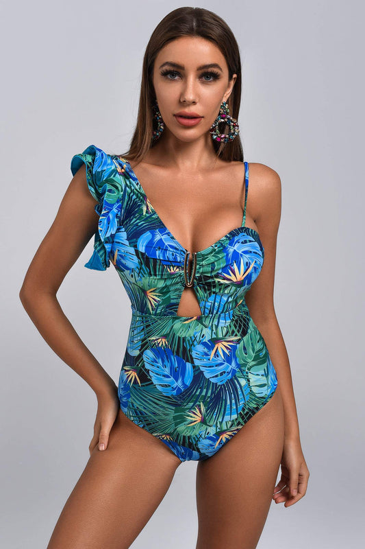 Blue Tropical Printed One Piece Swimwear | Mix Mix Style
