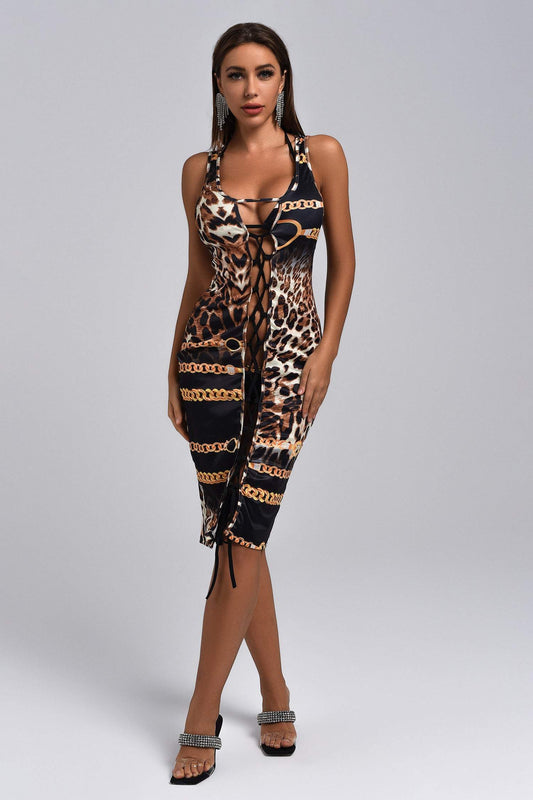 Julieta Leopard Lace Up Mini Dress