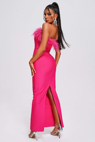 Pink Strapless Feather Maxi Bandage Dress | Mix Mix Style [Hot Seller]