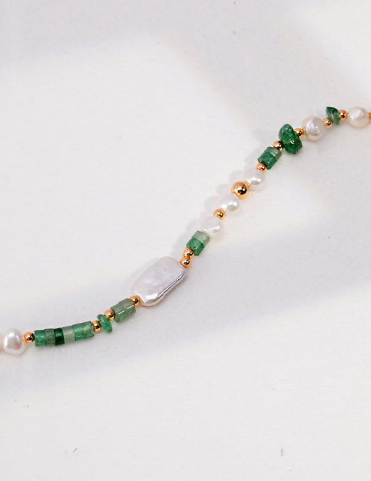 Akoya Pearls and Green Gemstones 18k Gold Plated Necklace | Mix Mix Style [Hot Seller]