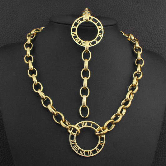 Vintage Roman Numeral Chain Bracelet & Necklace Jewelry Set | Mix Mix Style