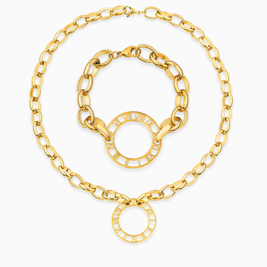 Vintage Roman Numeral Chain Bracelet & Necklace Jewelry Set | Mix Mix Style