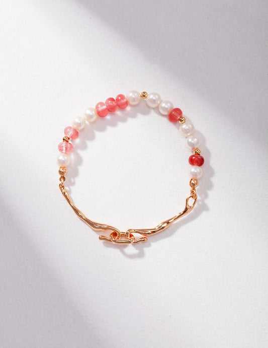 Pink Gemstone and Akoya Pearl Bracelet | Mix Mix Style