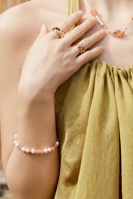 Pink Gemstone and Akoya Pearl Bracelet | Mix Mix Style