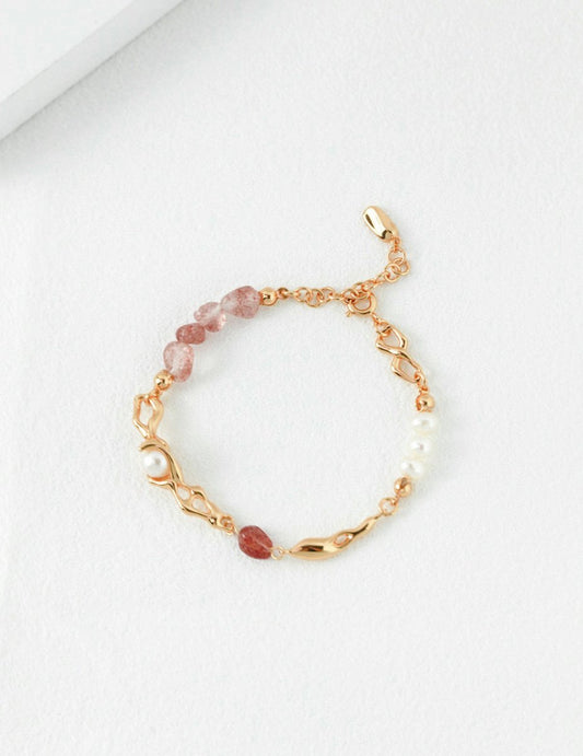 Sweet and Cute Akoya Pearl and Pink Quartz Bracelet | Mix Mix Style