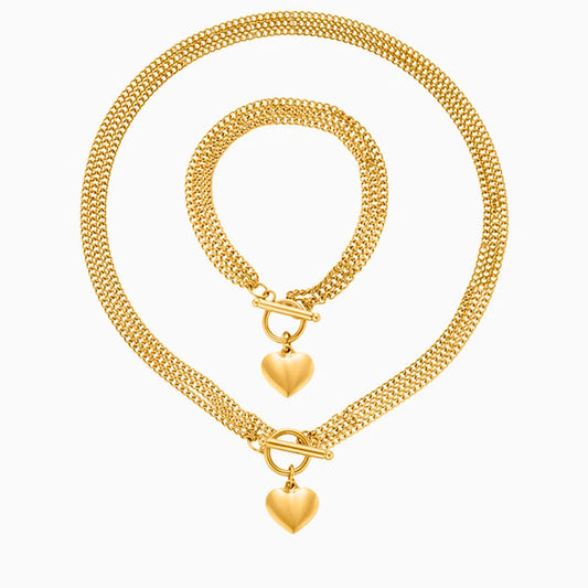 Triple Layer Lustrous Heart Jewelry Set