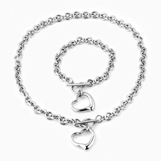 Vintage Toggle Clasp Heart Bracelet & Necklace Jewelry Set | Mix MixStyle